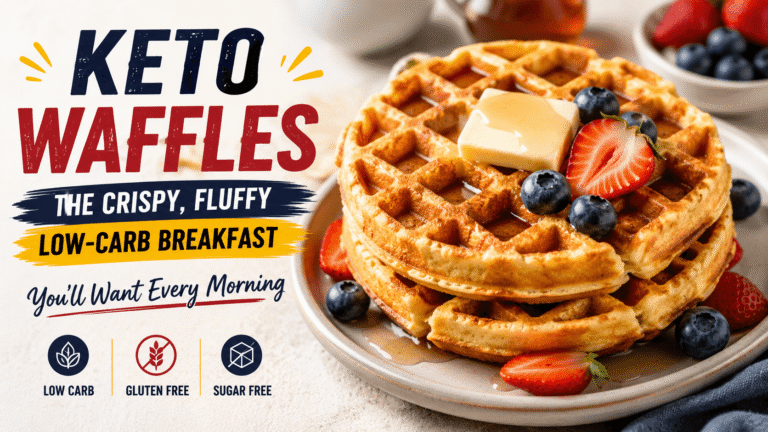 Crispy fluffy keto waffles with berries for a low-carb breakfast
