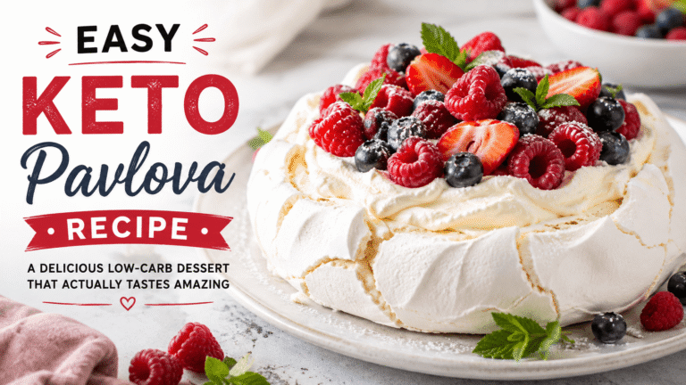 Easy keto pavlova recipe with whipped cream and fresh berries