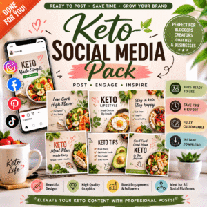Keto social media pack with ready-to-use keto content for Instagram Facebook Pinterest bloggers creators coaches and digital businesses